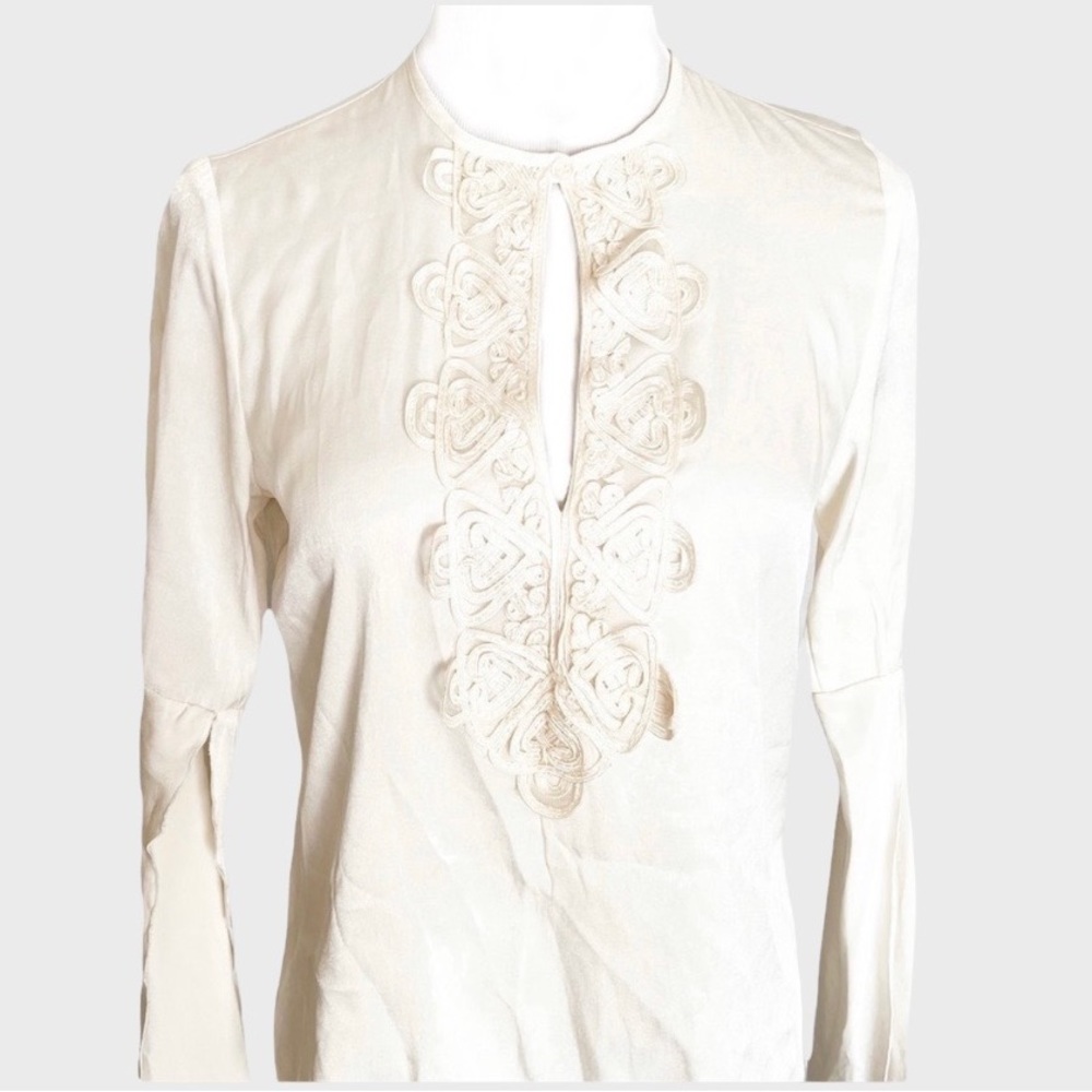 SANDRO Split Bell Sleeve Soutache Embroidery Cream White Kaftan Tunic Bl…